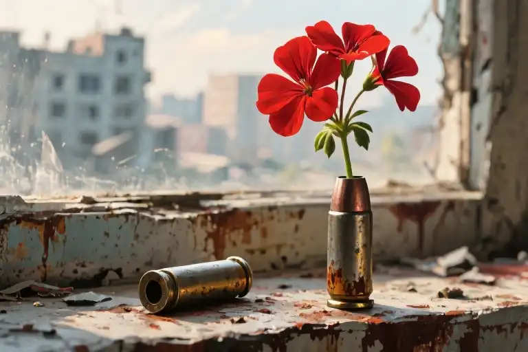 Cherry Blossoms Through Broken Glass